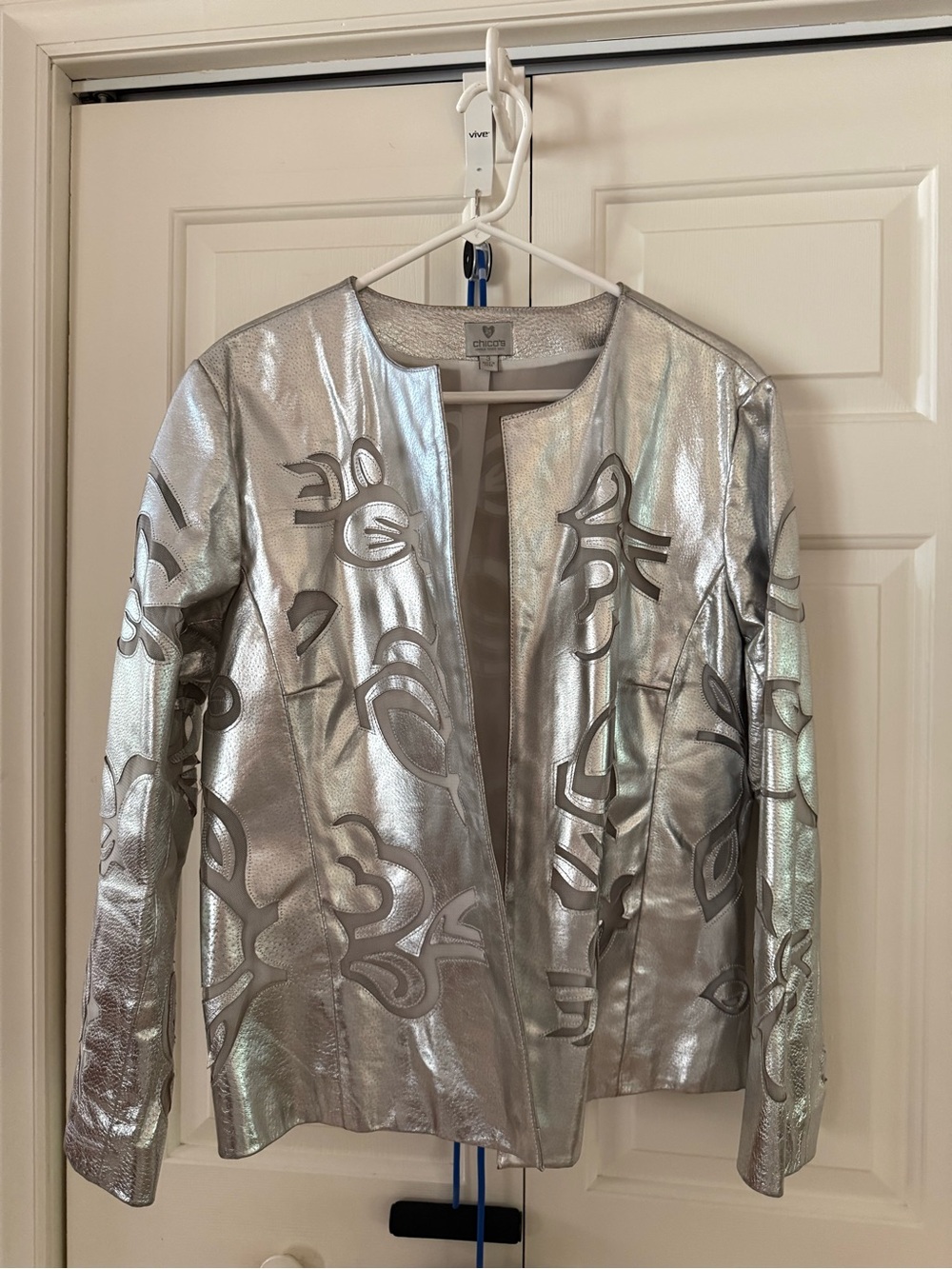 Metallic Silver Embossed Open-Front Women's Jacket by Chicos